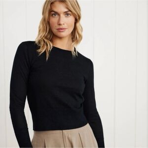 Jenni Kayne Black Finley Linen Cotton Modern Crewneck Sweater Size Extra Small